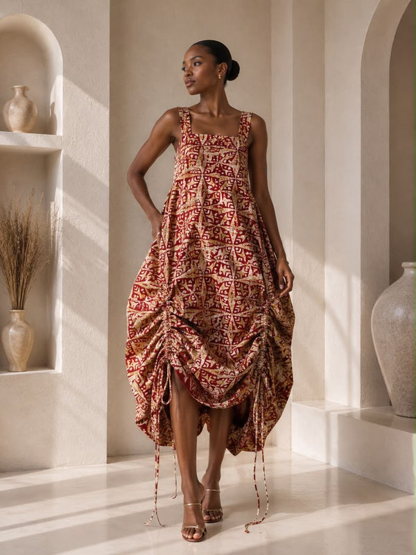 GINNIE ADIRE DRAW STRING DRESS