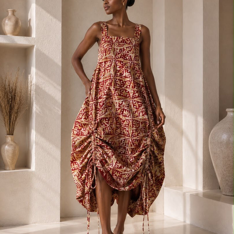 GINNIE ADIRE DRAW STRING DRESS