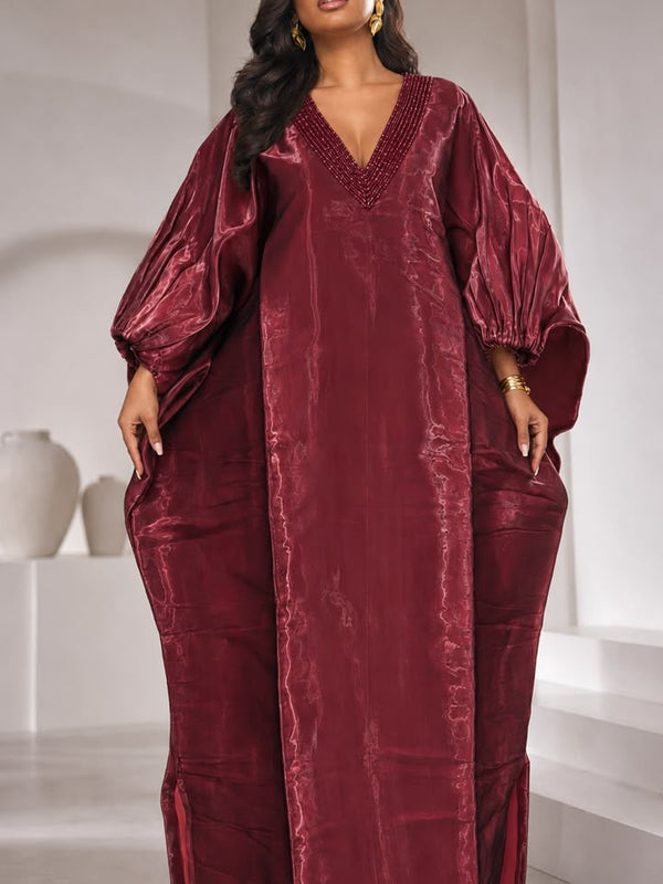 Achalugo Boubou Kaftan | Luxury Silk African Maxi Dress, Embellished Neckline