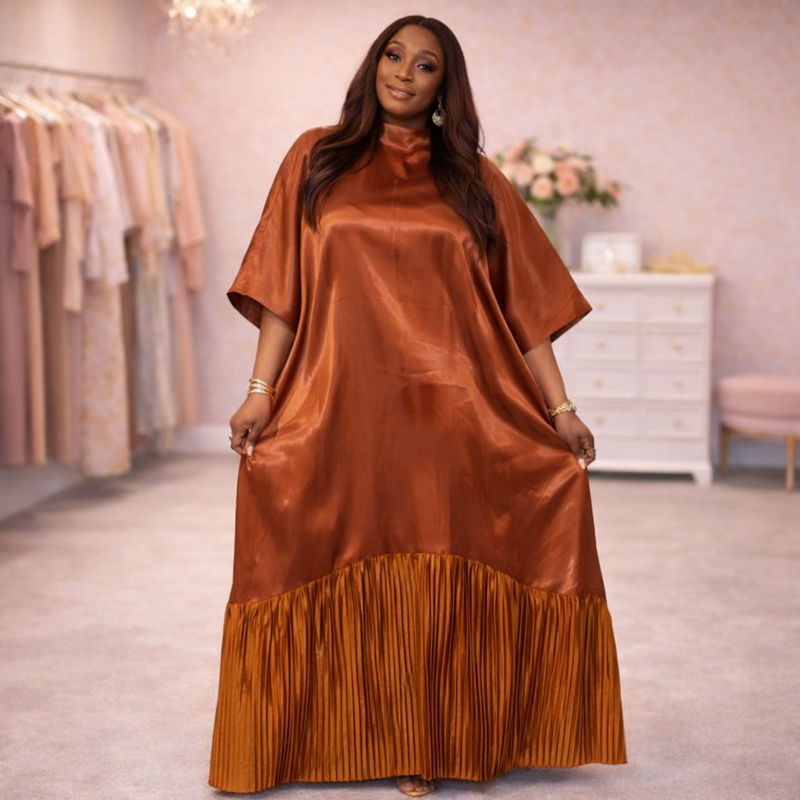 Solára Luxe Boubou – Liquid Organza Pleated Kaftan Dress | Aso Élan