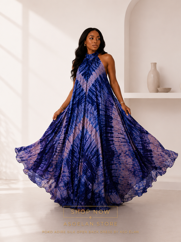 Poko Adire Silk Open Back Dress