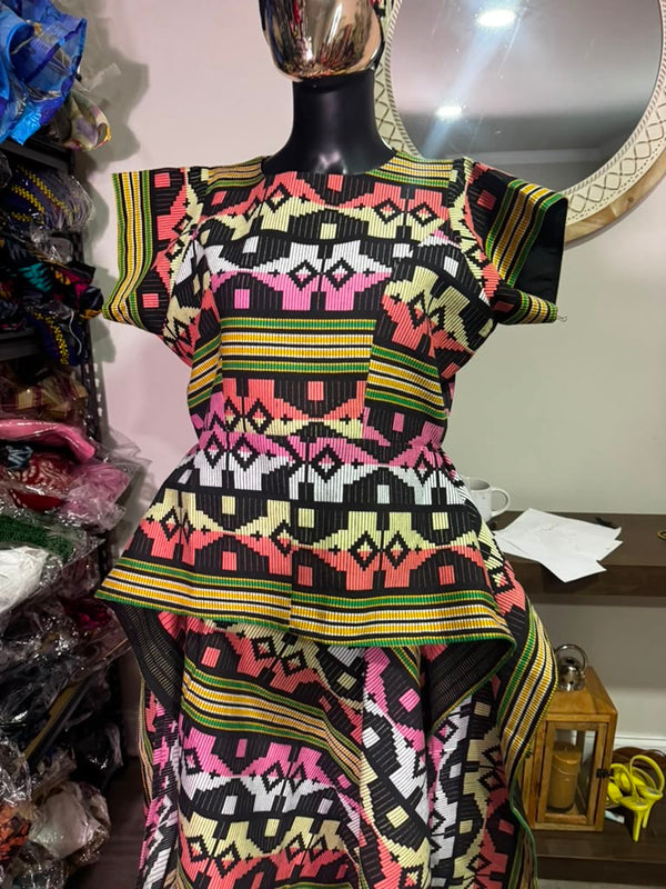 Title AsoElan Elle Akwete 2-Piece Skirt Set – Printed Crop Top & Tiered Maxi Skirt