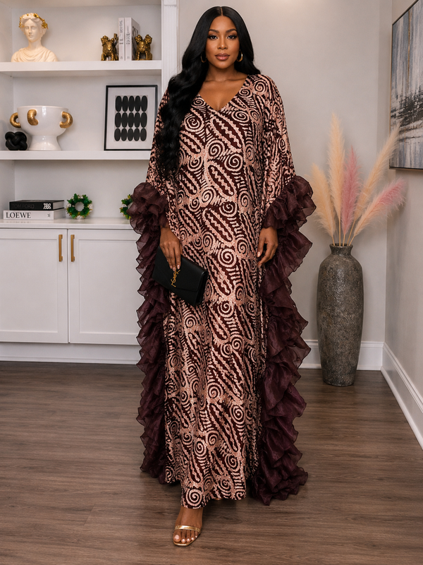 Thalia Adire Fluffy Kaftan | Elegant African Kaftan Dress