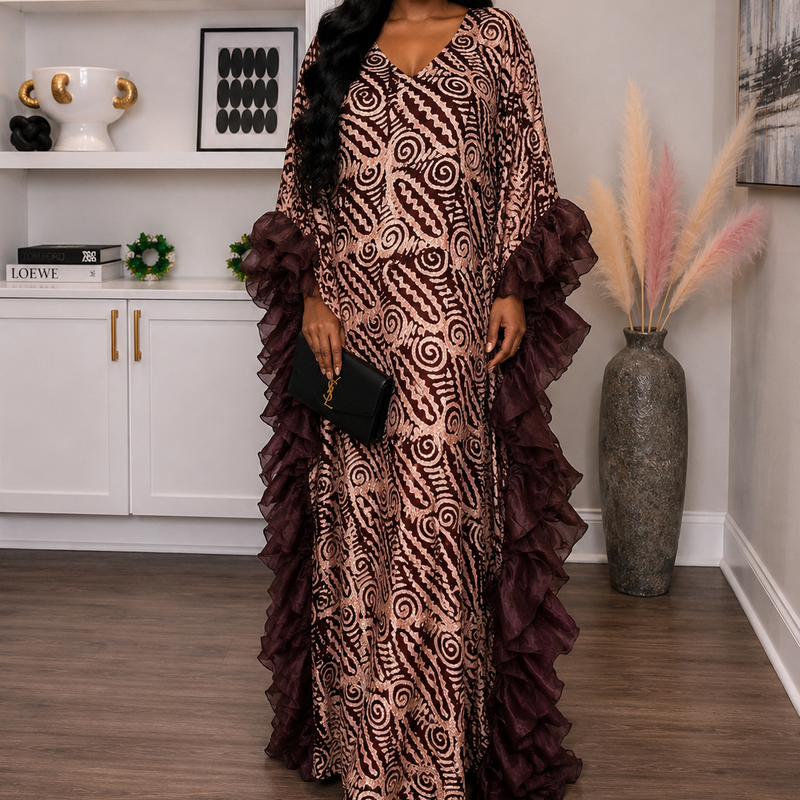 Thalia Adire Fluffy Kaftan | Elegant African Kaftan Dress