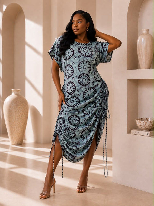 Jazz Adire Batik Midi Dress - Elegant Handcrafted African Print Dress