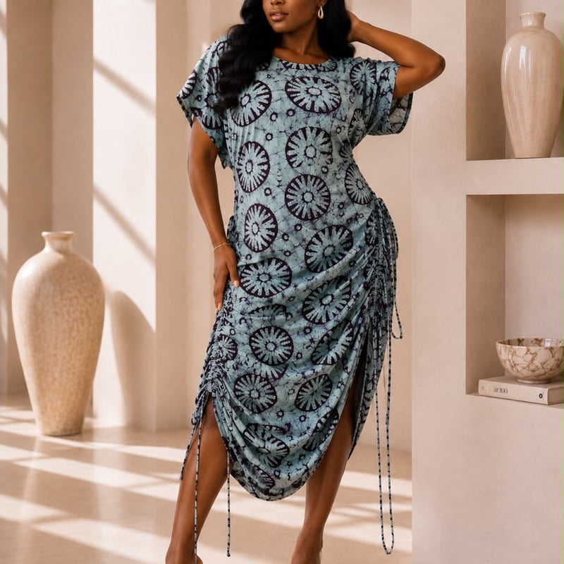 Jazz Adire Batik Midi Dress - Elegant Handcrafted African Print Dress