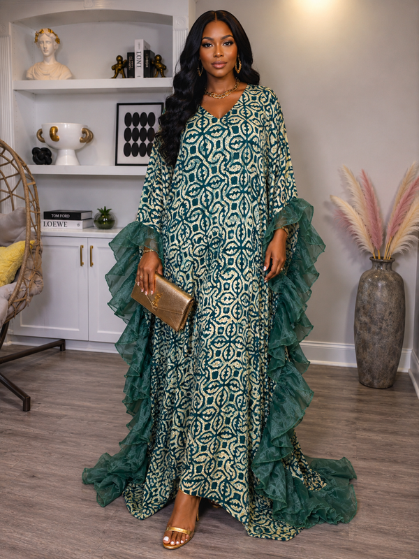 Thalia Adire Fluffy Kaftan | Elegant African Kaftan Dress