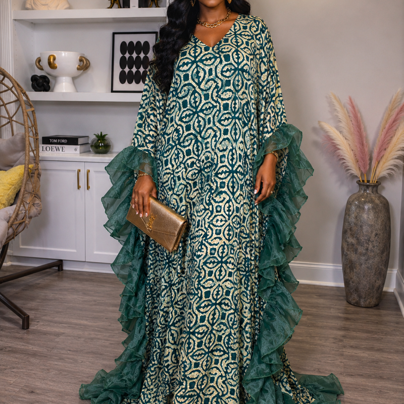 Thalia Adire Fluffy Kaftan | Elegant African Kaftan Dress