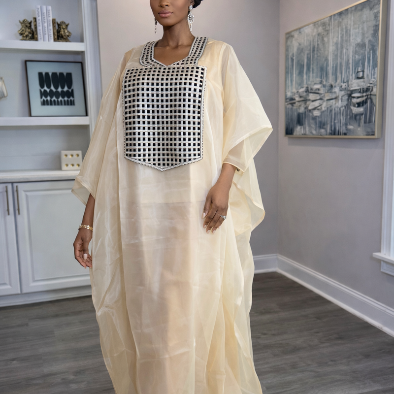 Nafisa Luxe 2-Piece Organza Kaftan Set – Luxury African Boubou & Inner Dress | Elegant Statement Wear