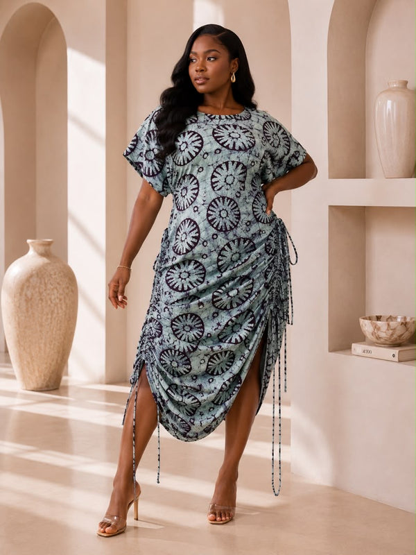Jazz Adire Batik Midi Dress - Elegant Handcrafted African Print Dress