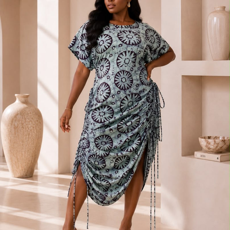 Jazz Adire Batik Midi Dress - Elegant Handcrafted African Print Dress