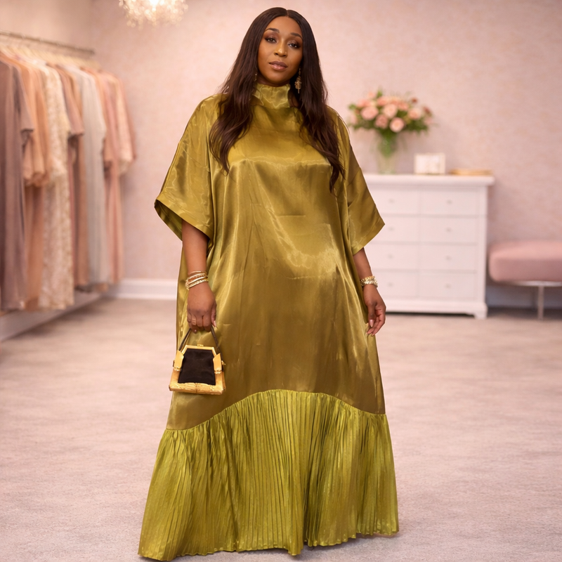 Solára Luxe Boubou – Liquid Organza Pleated Kaftan Dress | Aso Élan