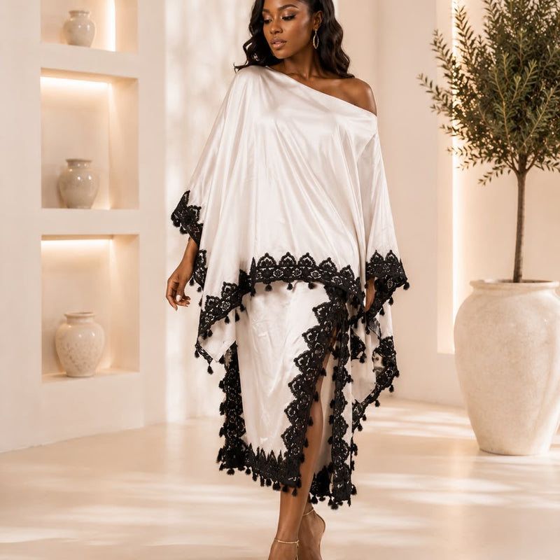 KURRAH OFF-SHOULDER 2-PIECE SILK SKIRT SET