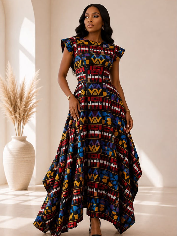Title AsoElan Elle Akwete 2-Piece Skirt Set – Printed Crop Top & Tiered Maxi Skirt