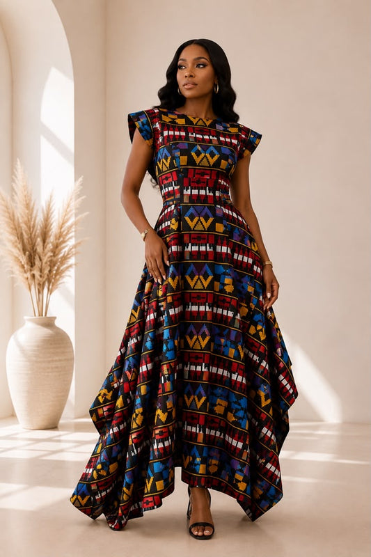 Title AsoElan Elle Akwete 2-Piece Skirt Set – Printed Crop Top & Tiered Maxi Skirt