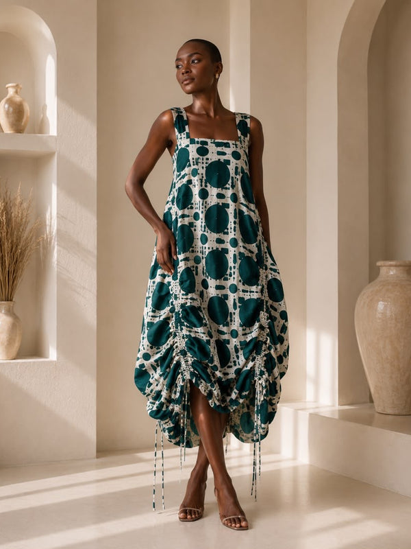 GINNIE ADIRE DRAW STRING DRESS