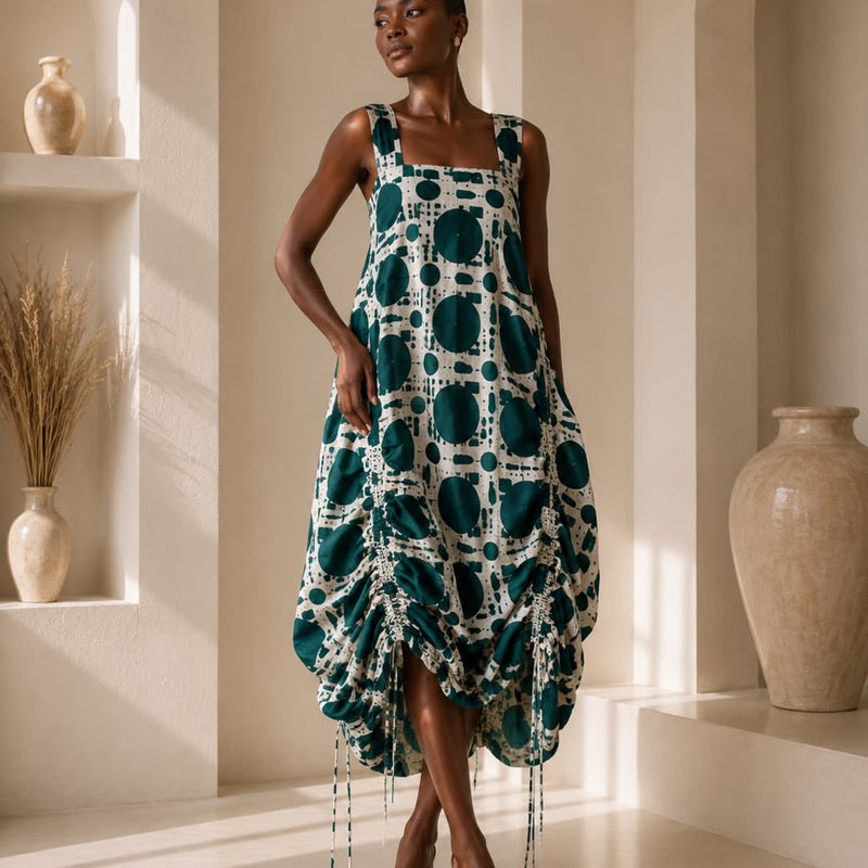 GINNIE ADIRE DRAW STRING DRESS