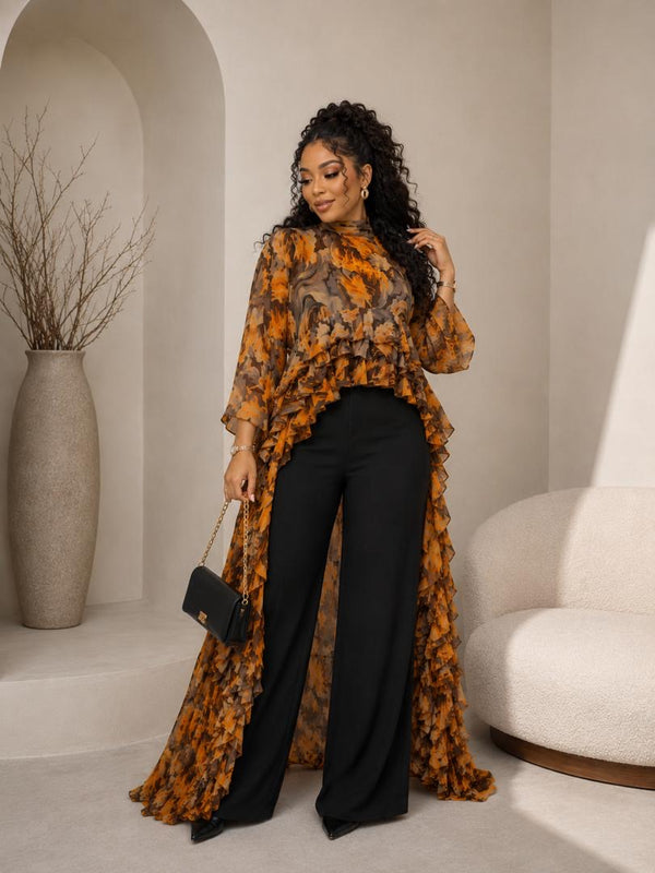 Kam-Kam 2-Piece Pant Set | Flowery Print & Flowing Silhouette