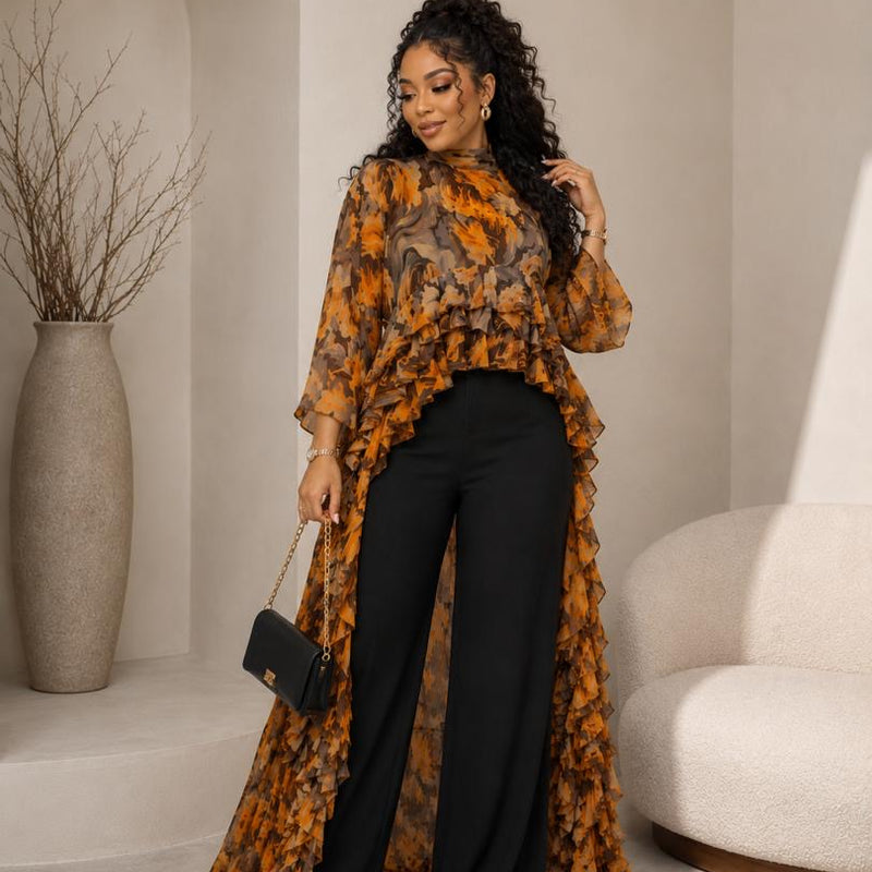 Kam-Kam 2-Piece Pant Set | Flowery Print & Flowing Silhouette