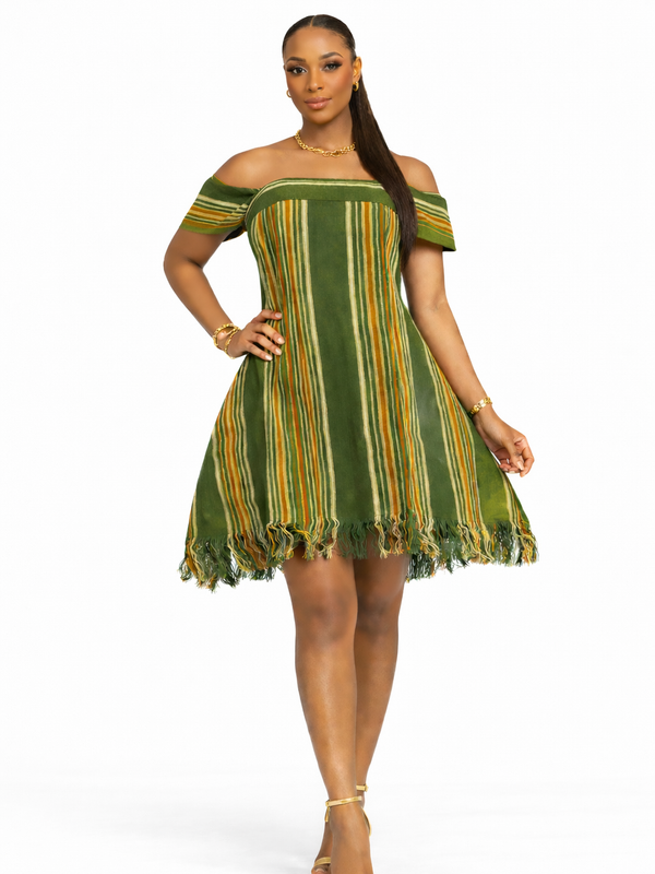 NYLA Ashoke Dress – African Aso Oke Mini Dress | Luxury Statement Puff Sleeve Dress for Women