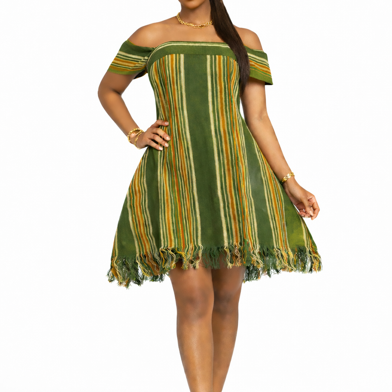 NYLA Ashoke Dress – African Aso Oke Mini Dress | Luxury Statement Puff Sleeve Dress for Women