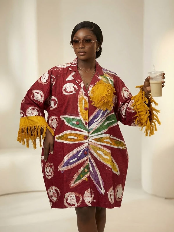 KALY ADIRE ARTWORK MIDI KAFTAN