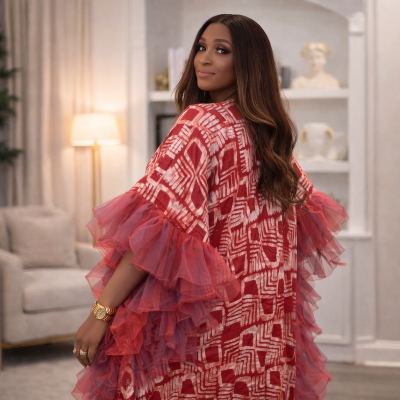 Thalia Adire Fluffy Kaftan | Elegant African Kaftan Dress