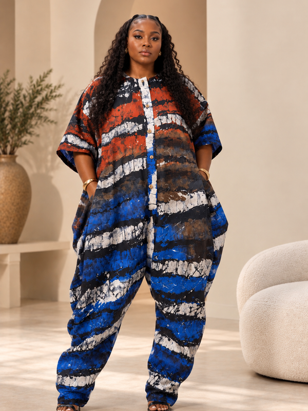 VIOLA ADIRE HAREM JUMPSUIT | Handmade African Print Romper
