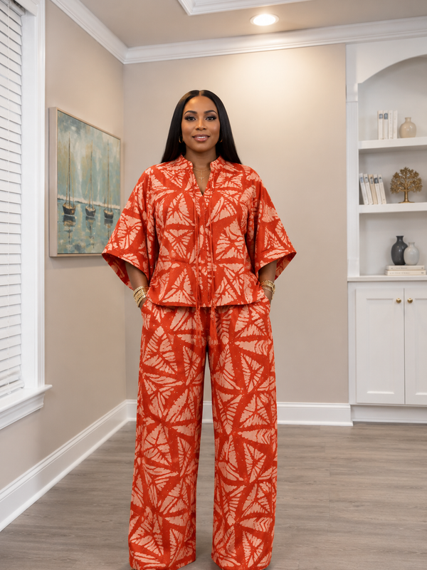 Tolu Adire 2-Piece Pant Set | Vibrant African Print Lounge & Resort Wear