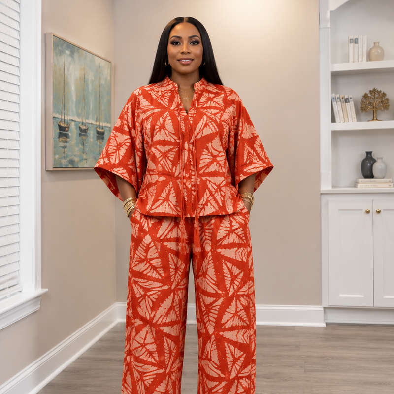 Tolu Adire 2-Piece Pant Set | Vibrant African Print Lounge & Resort Wear