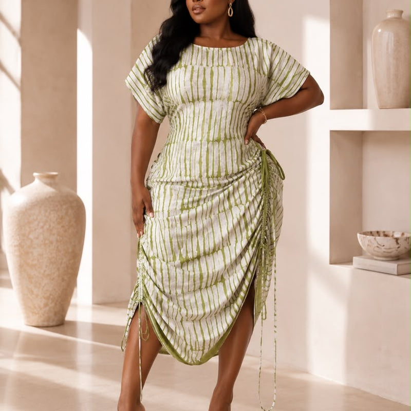 Jazz Adire Batik Midi Dress - Elegant Handcrafted African Print Dress
