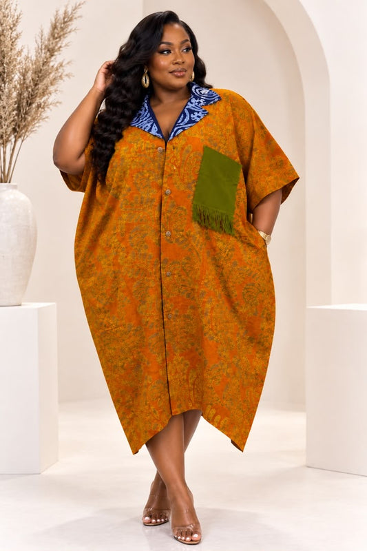 Wumi Ankara x Aso-Oke Midi Kaftan Dress
