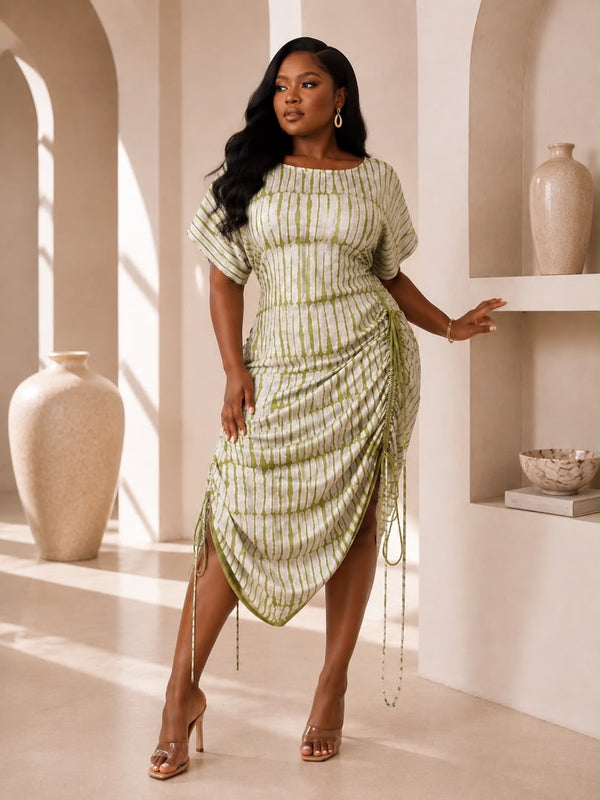 Jazz Adire Batik Midi Dress - Elegant Handcrafted African Print Dress