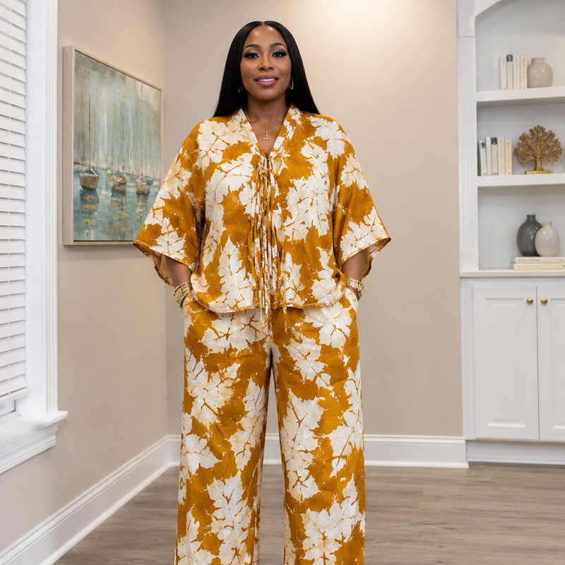 Tolu Adire 2-Piece Pant Set | Vibrant African Print Lounge & Resort Wear