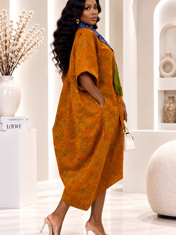 Wumi Ankara x Aso-Oke Midi Kaftan Dress