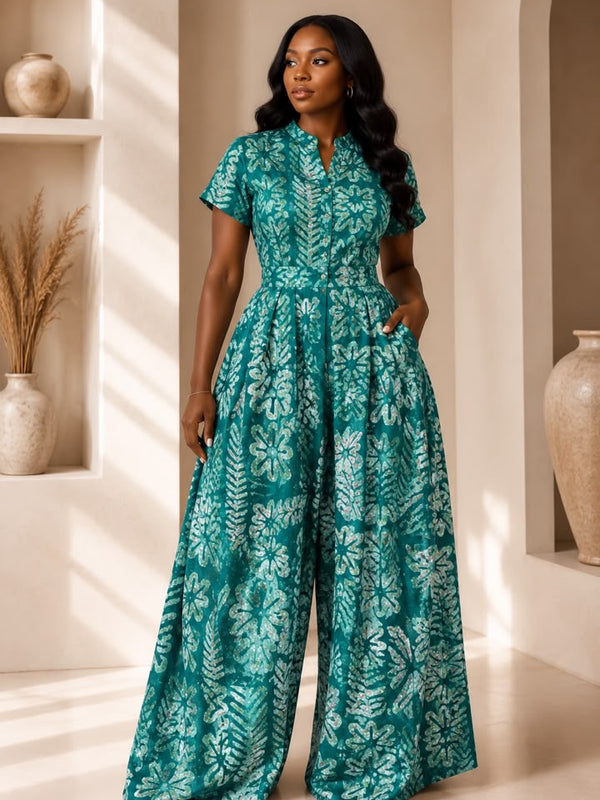 Lola Adire Wide Leg Flowy Jumpsuit- Aso Elan
