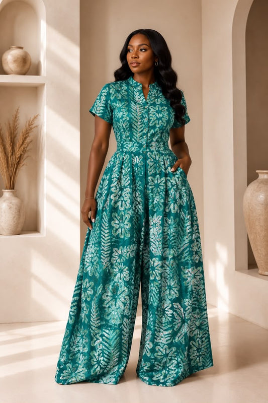 Lola Adire Wide Leg Flowy Jumpsuit- Aso Elan