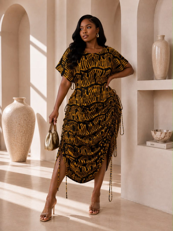 Jazz Adire Batik Midi Dress - Elegant Handcrafted African Print Dress