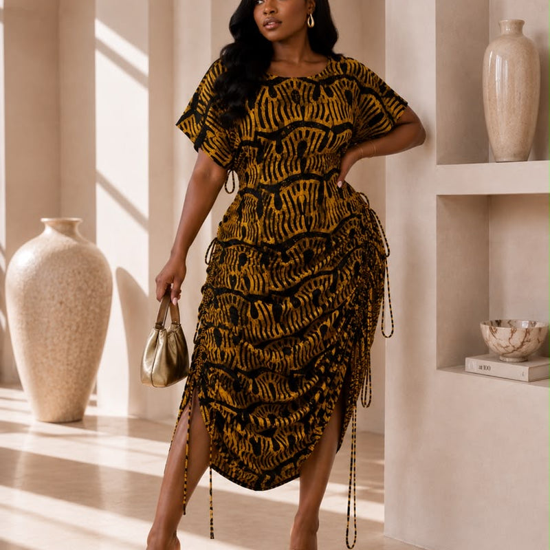 Jazz Adire Batik Midi Dress - Elegant Handcrafted African Print Dress