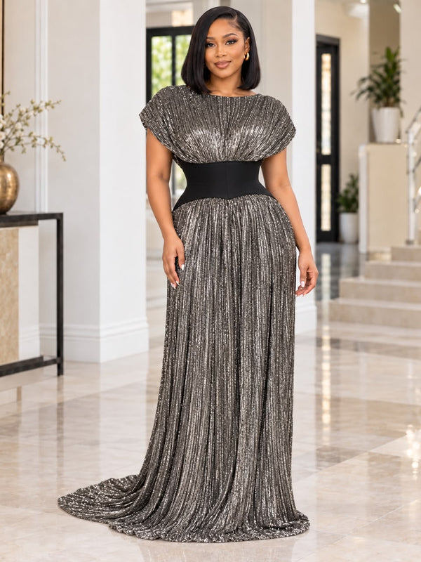 CHIKALA METALLIC LUXE FLOWY DRESS