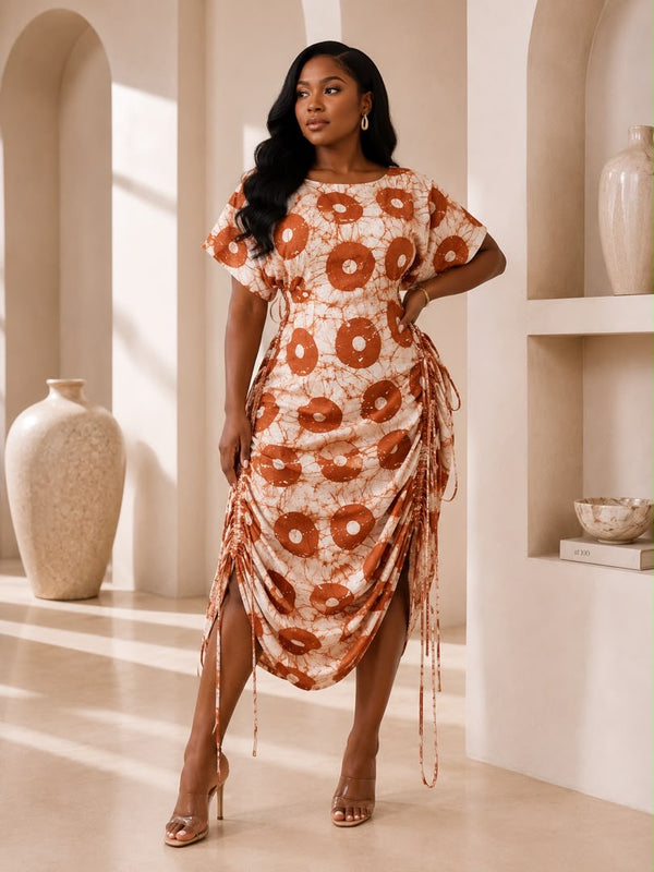 Jazz Adire Batik Midi Dress - Elegant Handcrafted African Print Dress