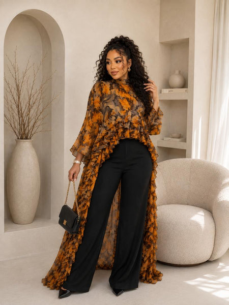 Kam-Kam 2-Piece Pant Set | Flowery Print & Flowing Silhouette