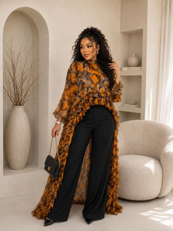 Kam-Kam 2-Piece Pant Set | Flowery Print & Flowing Silhouette