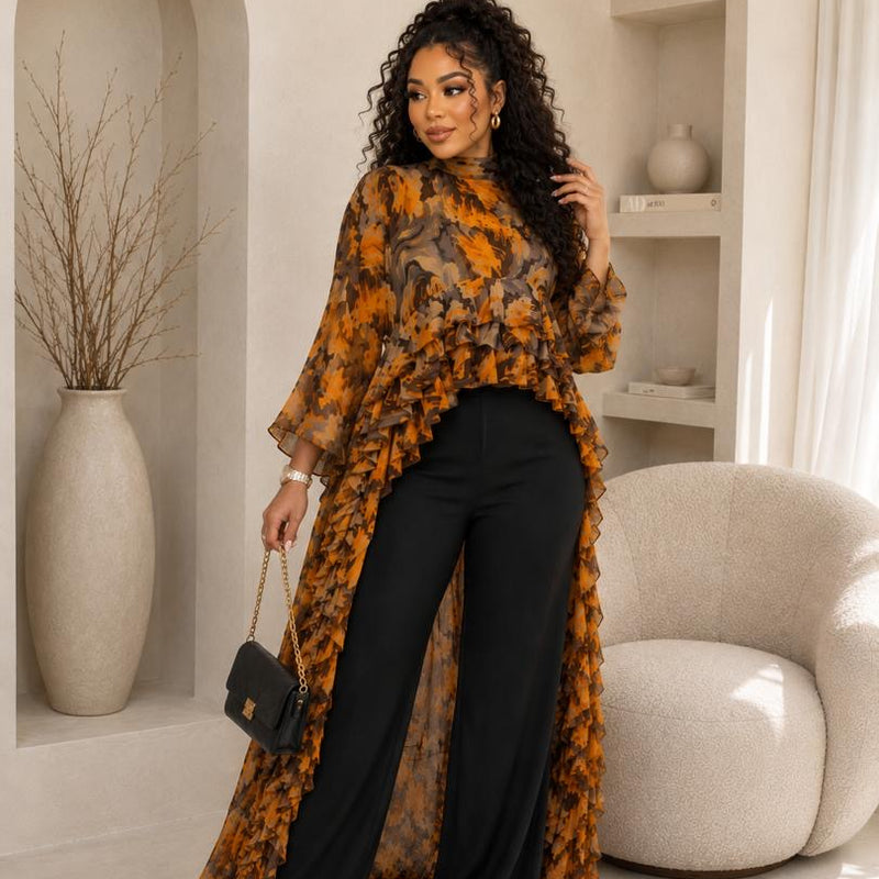Kam-Kam 2-Piece Pant Set | Flowery Print & Flowing Silhouette