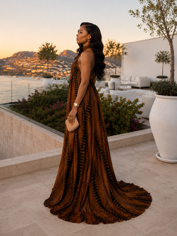 Poko Adire Silk Open Back Dress