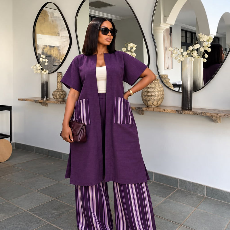Lady K Luxe Aṣọ-Oke 2-Piece Kimono Set