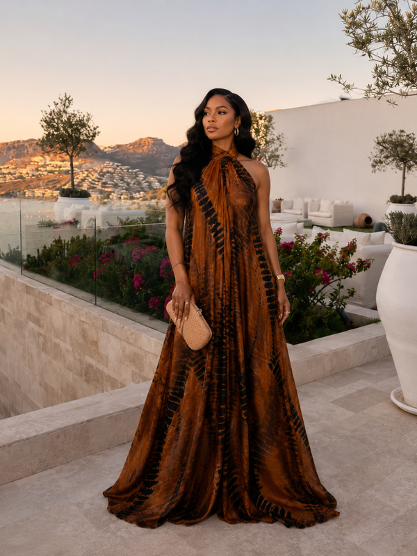 Poko Adire Silk Open Back Dress