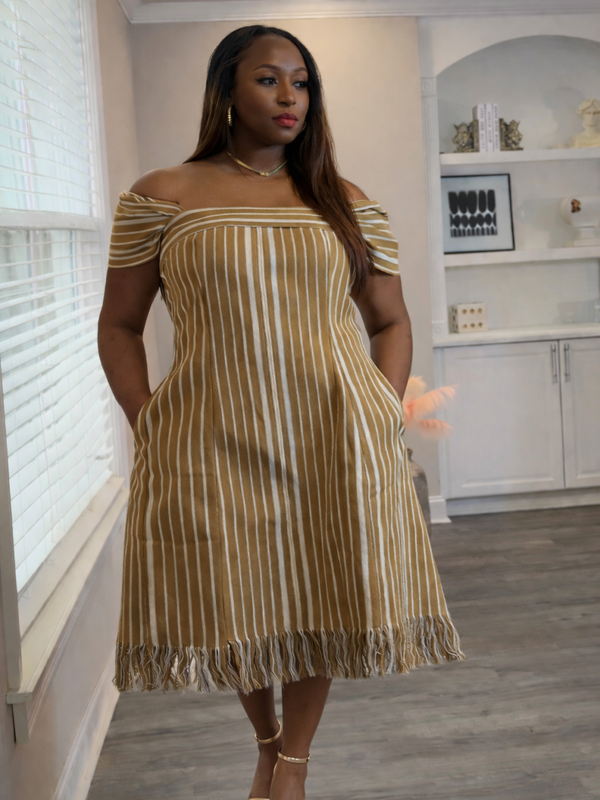 NYLA Ashoke Dress – African Aso Oke Mini Dress | Luxury Statement Puff Sleeve Dress for Women