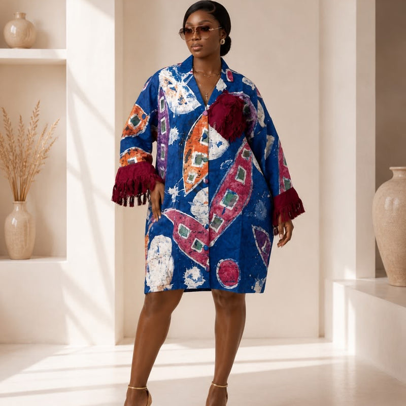 KALY ADIRE ARTWORK MIDI KAFTAN