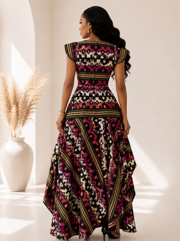 Title AsoElan Elle Akwete 2-Piece Skirt Set – Printed Crop Top & Tiered Maxi Skirt